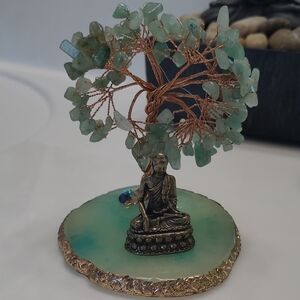 Elegant Green Gemstone Tree with Buddha Figurine